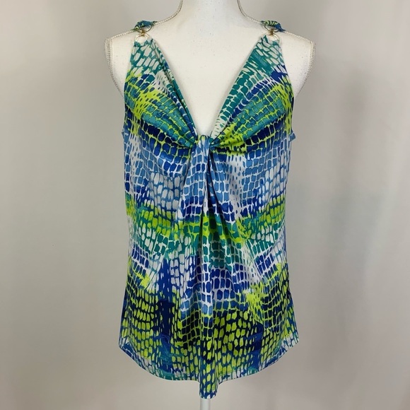 Michael Kors Twist Front Blue Green Pattern Top Size Large - Picture 1 of 7